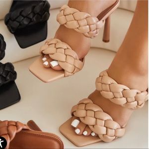 Nude square toe heels